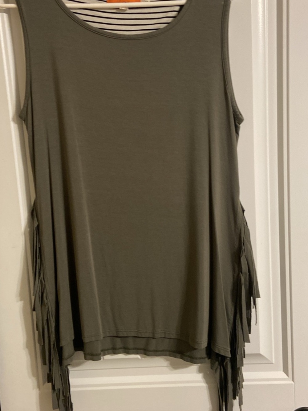 One A Olive Fringe Sleeveless Tunic